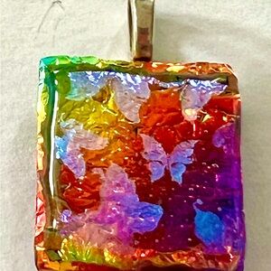 Dichroic Glass Opalescent Butterfly Colorful Art Pendant
